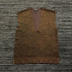 ME + EM Size S Brown/Black V Neck Bronze Metallic Shimmer Stretch Knit Top